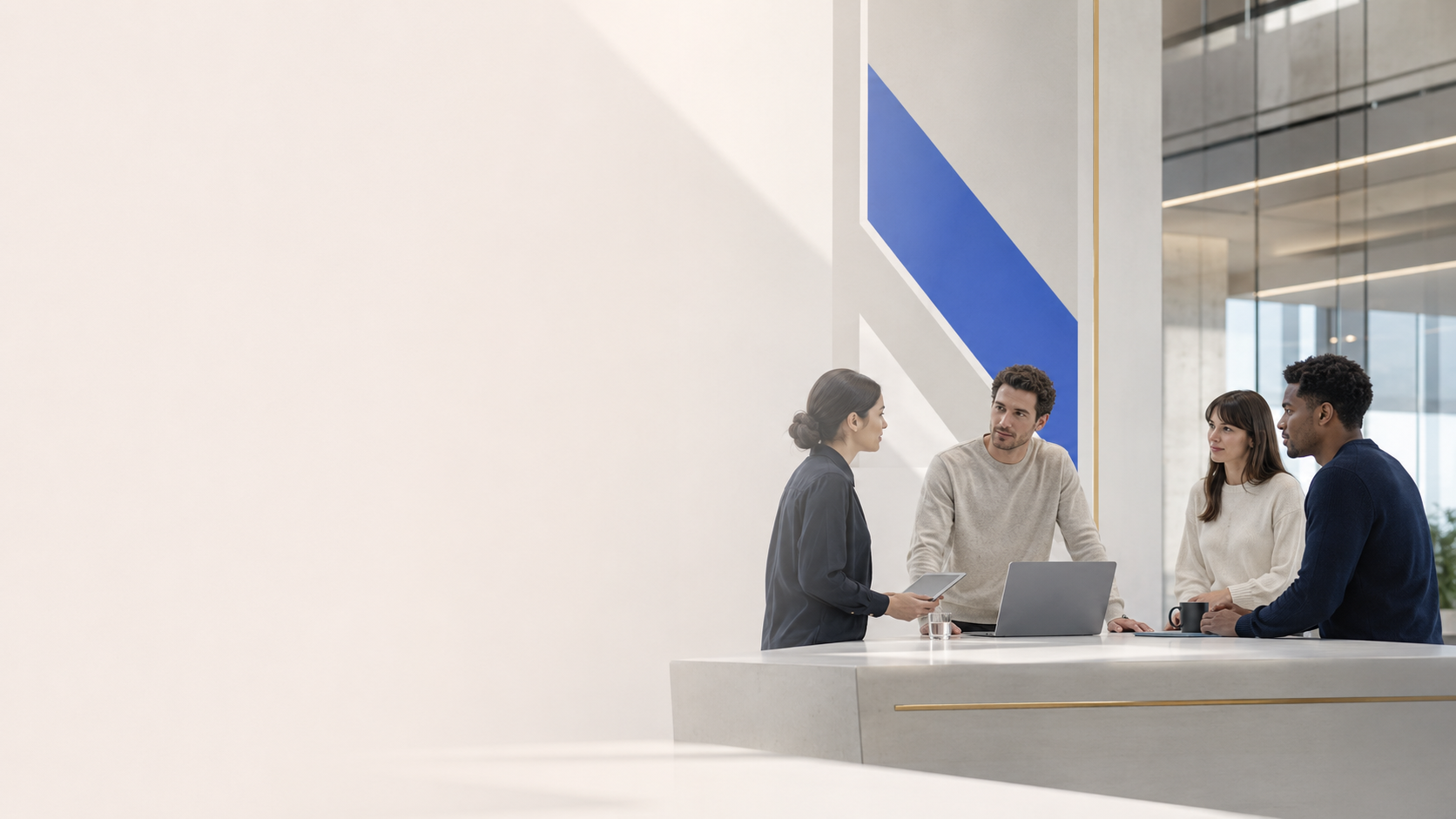 Collaborative technology team in a modern workspace